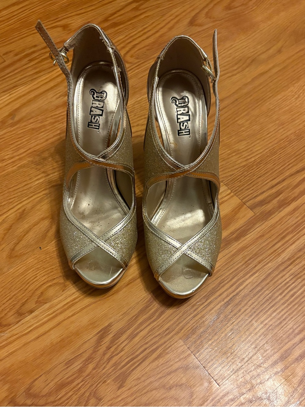 Brash Gold Glitter Peep-Toe Slingback Heels